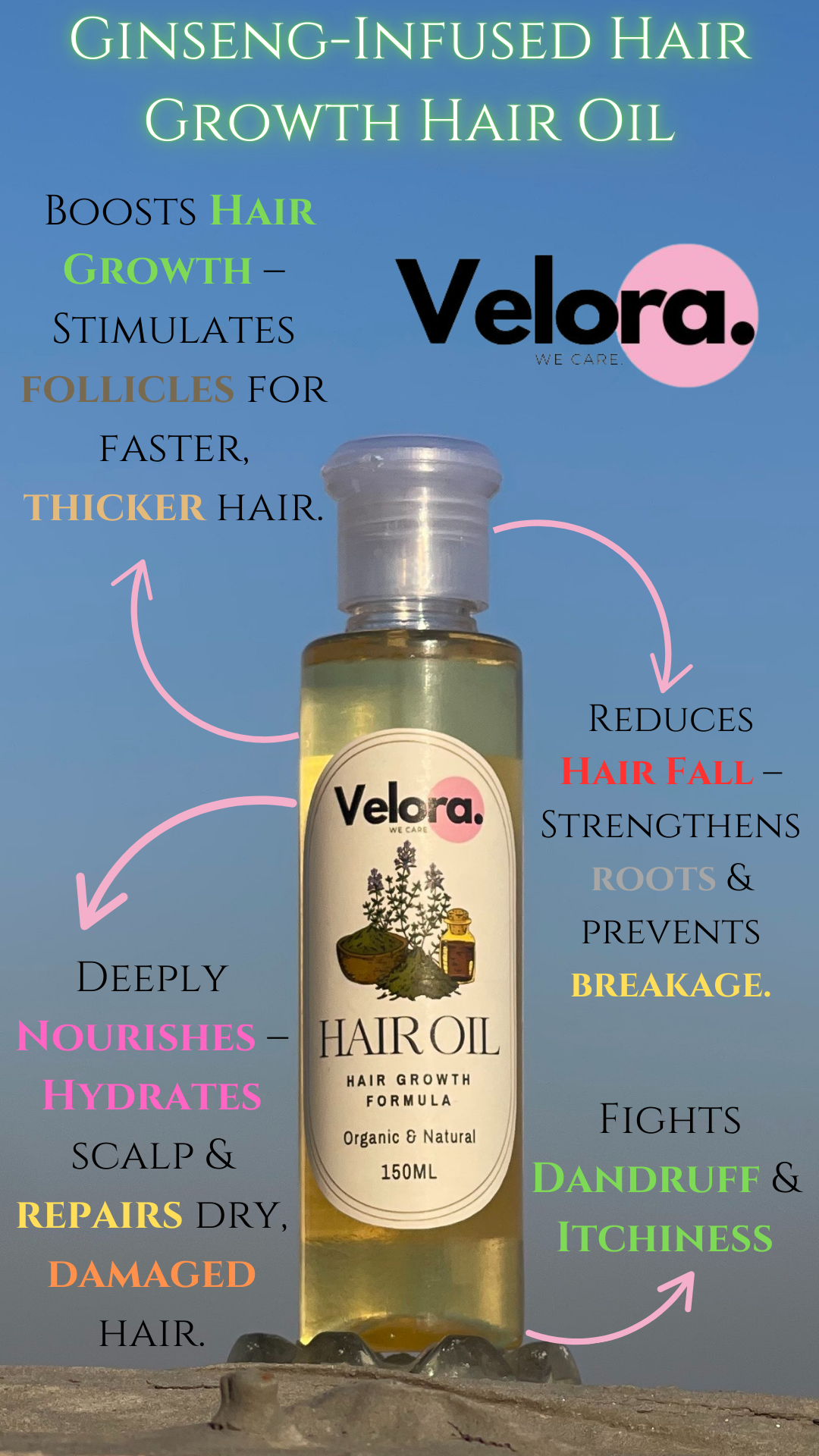 Velora Hair Growth Oil - Ginseng Infused Formula